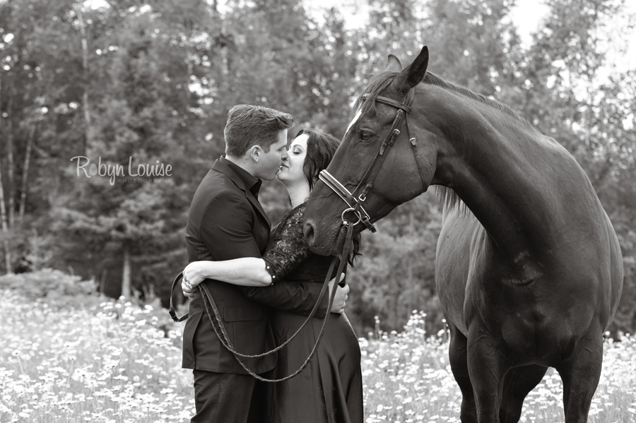 Holly and Scott – Quesnel Engagement Photographer Holly and Scott - Quesnel Engagement Photography with her warmblood horse, Markas and Great Dane, Emma.