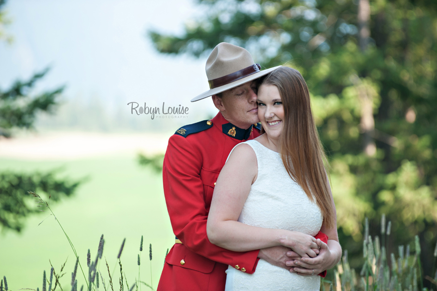 Brandy and Kevan - Quesnel Engagement Photography in RCMP Red Serge.